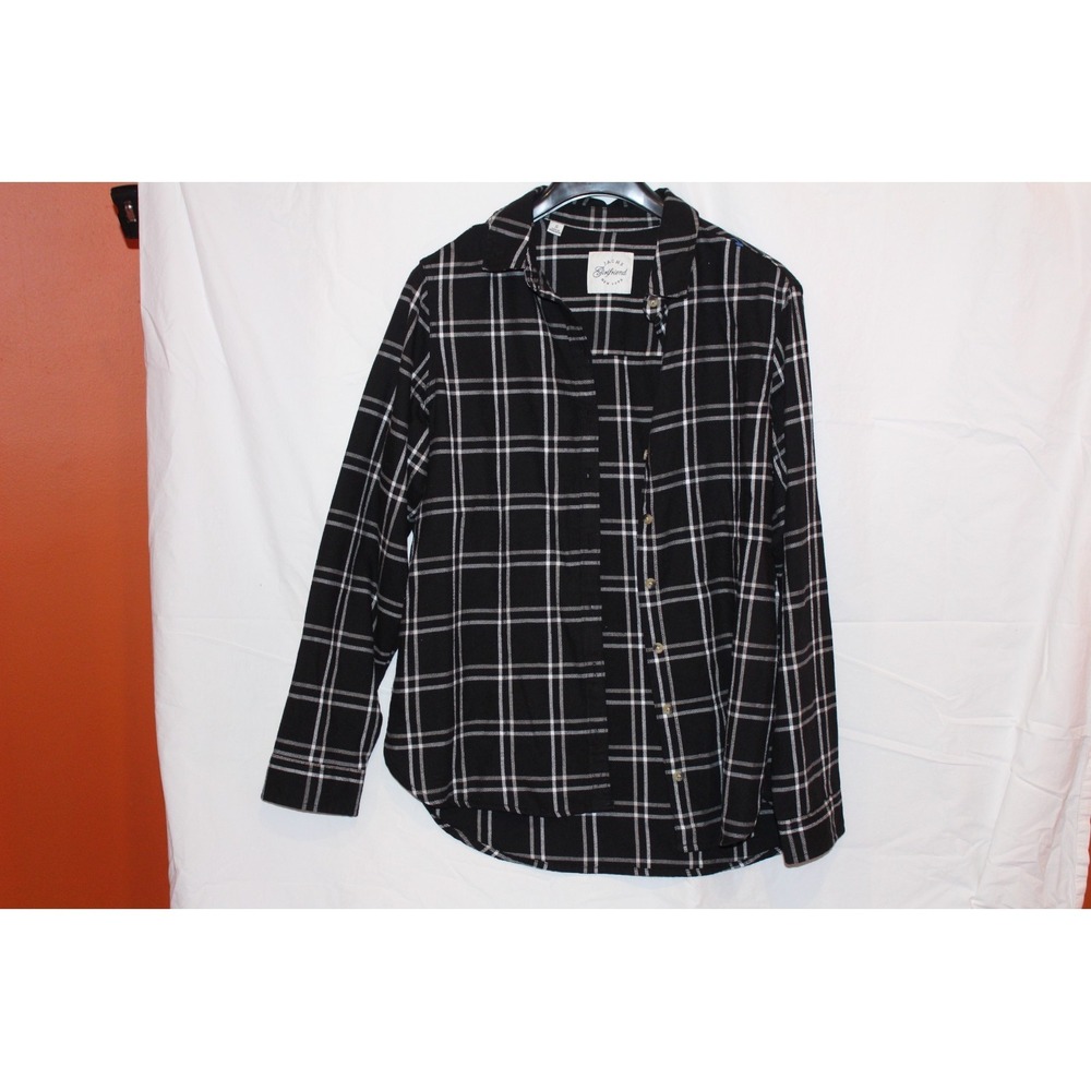 JACHS Girlfriend NY Women's Small Black White Plaid Flannel Button Down Shirt